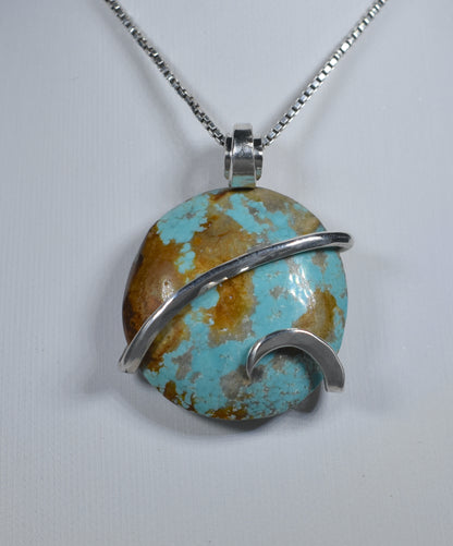 Fox Turquoise Handmade Stone Pendant Wrapped in Silver