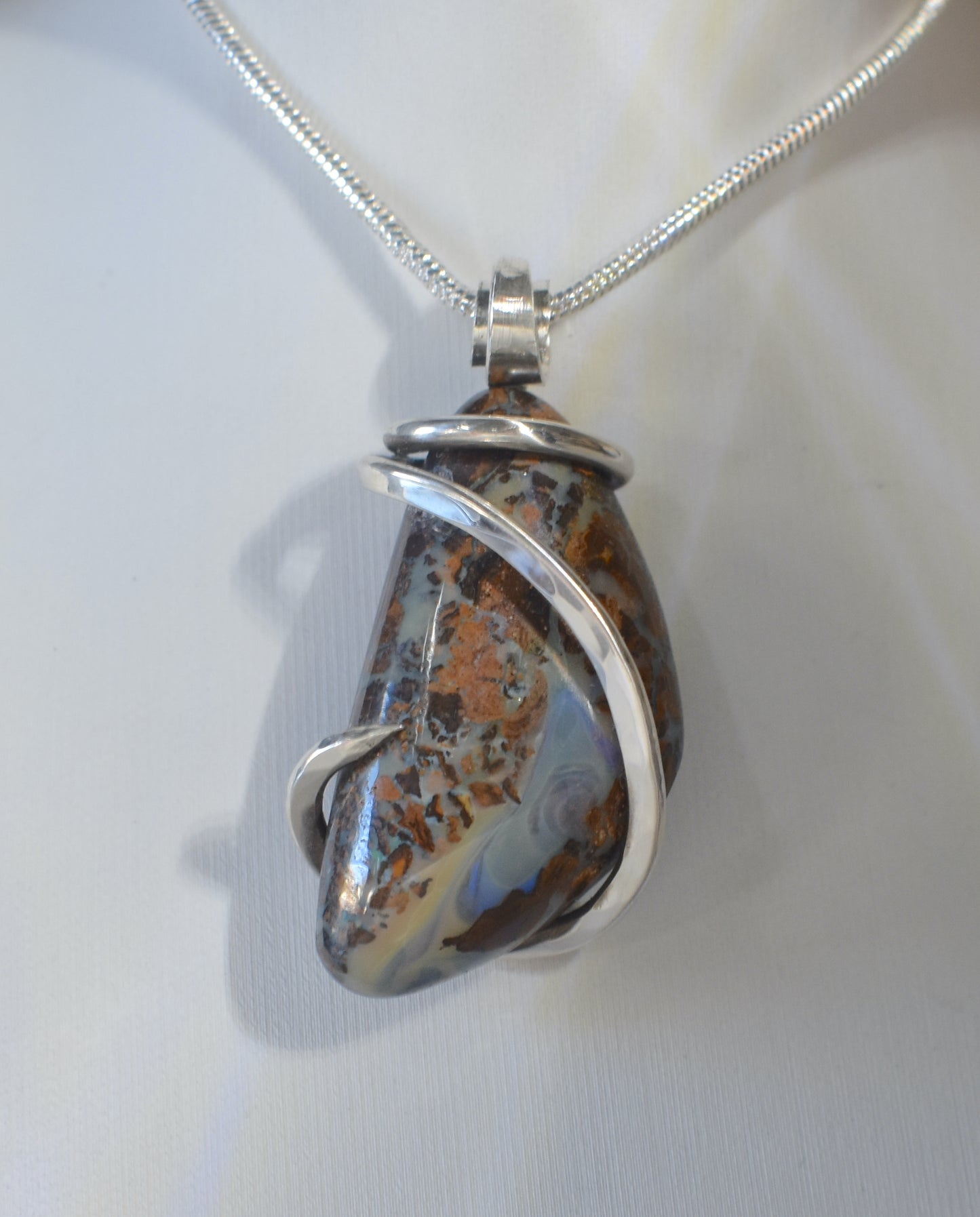 Australian Opal Handmade Stone Pendant Wrapped in Silver