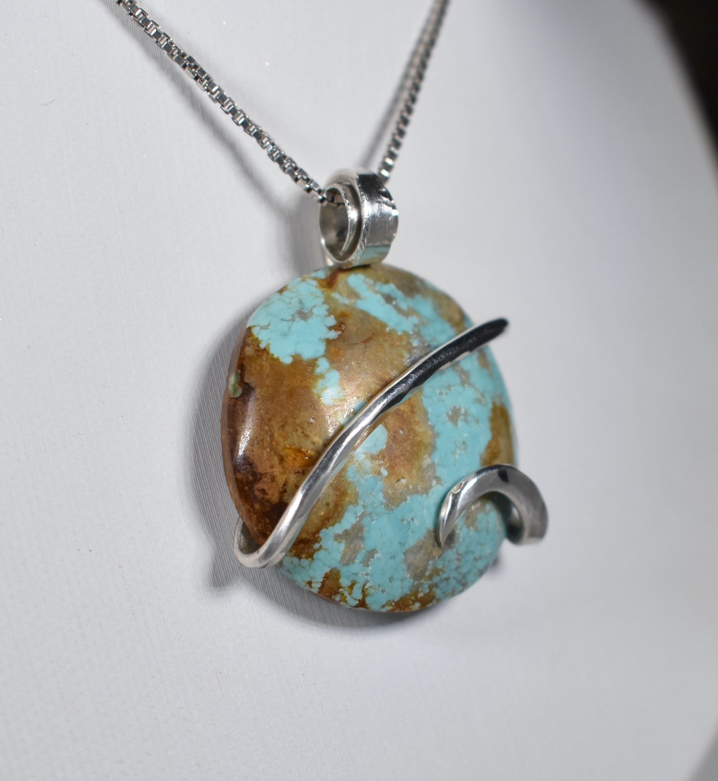 Fox Turquoise Handmade Stone Pendant Wrapped in Silver