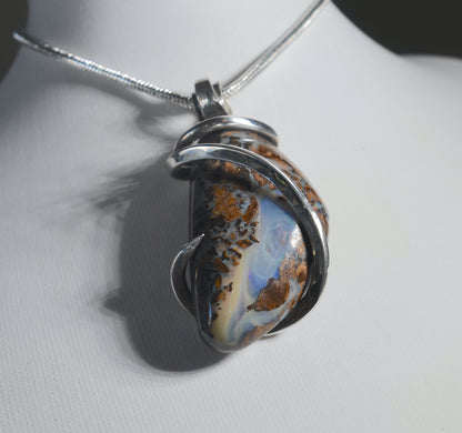 Australian Opal Handmade Stone Pendant Wrapped in Silver