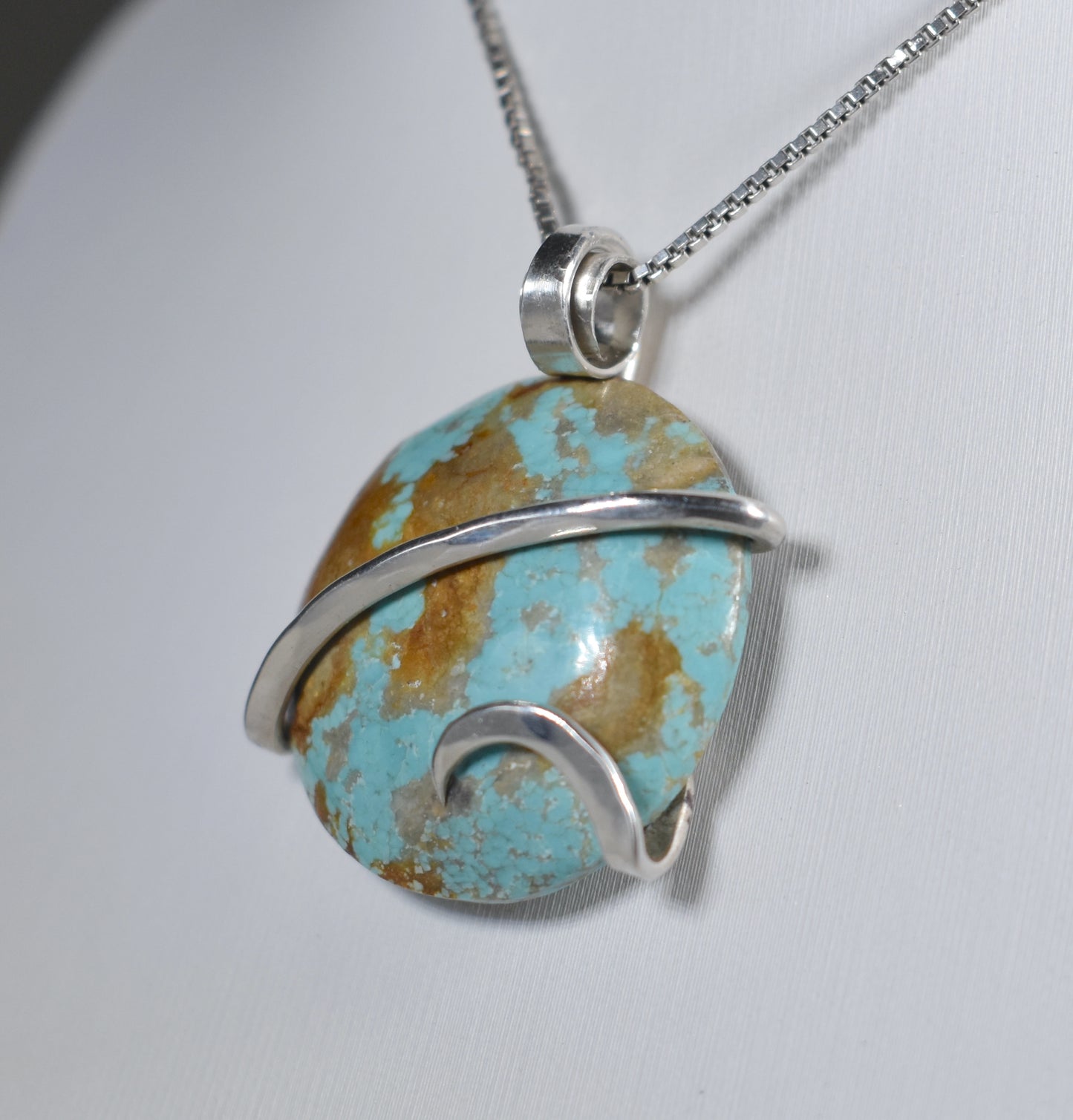 Fox Turquoise Handmade Stone Pendant Wrapped in Silver