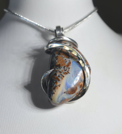 Australian Opal Handmade Stone Pendant Wrapped in Silver