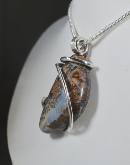 Australian Opal Handmade Stone Pendant Wrapped in Silver