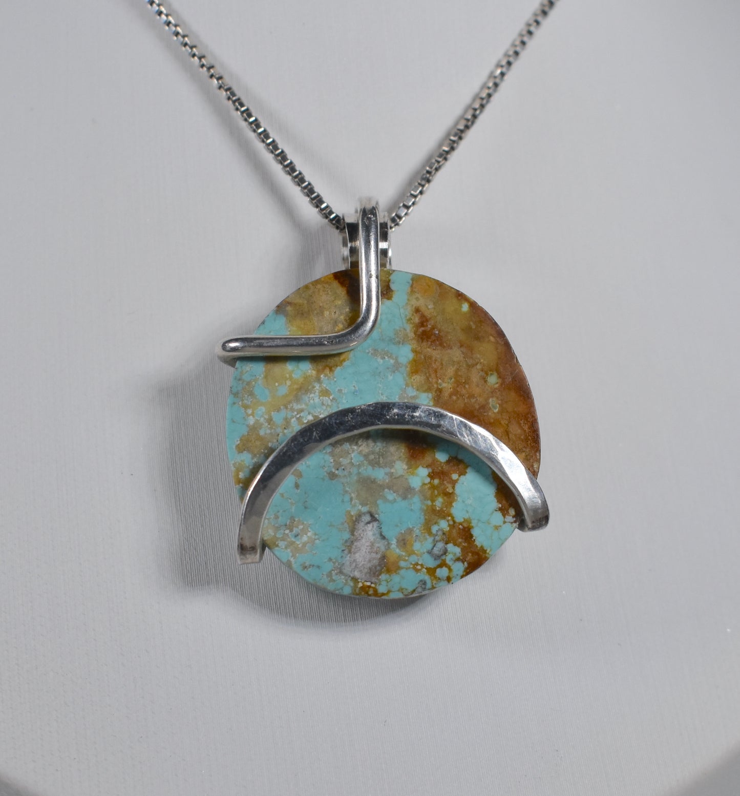 Fox Turquoise Handmade Stone Pendant Wrapped in Silver