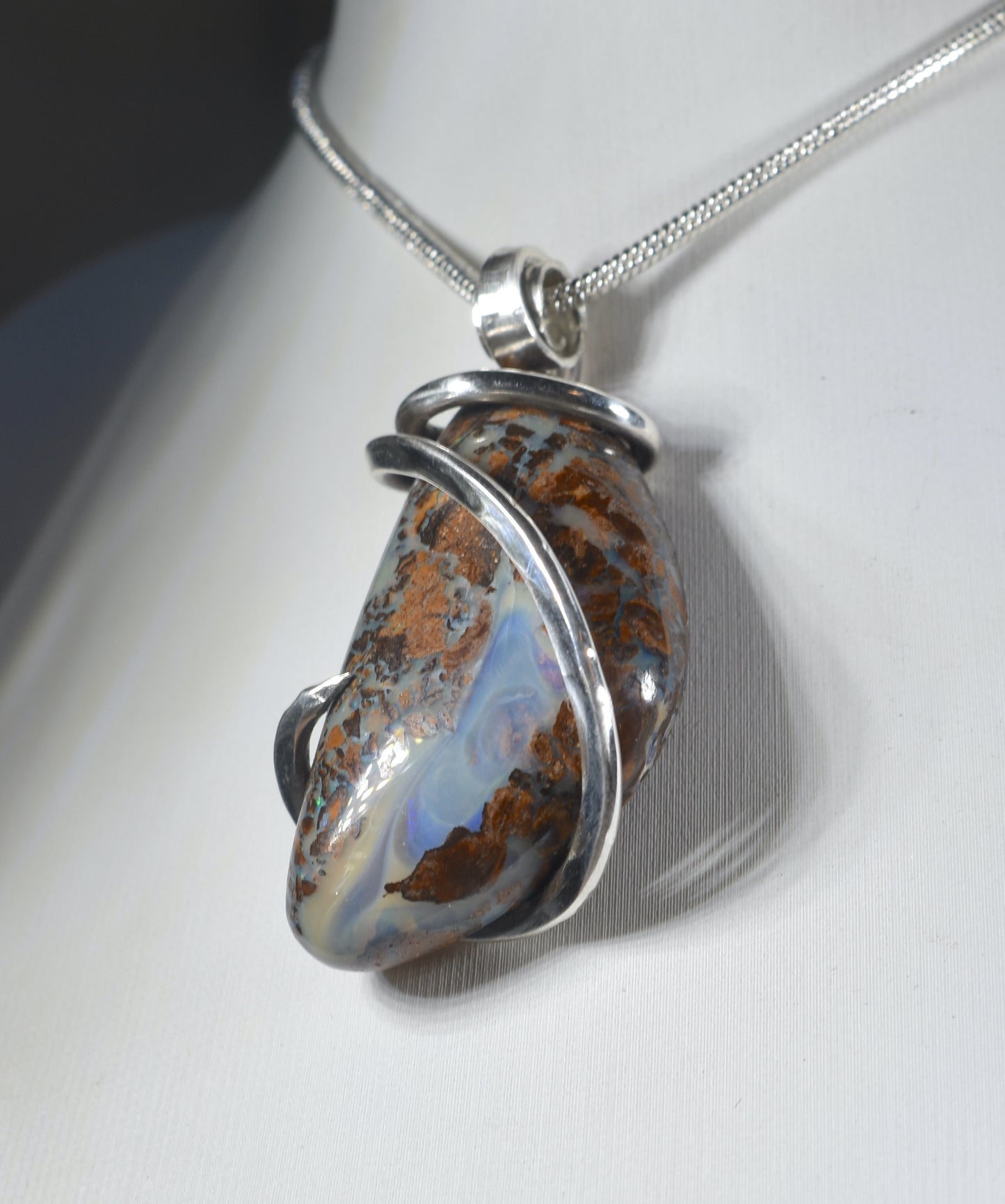 Australian Opal Handmade Stone Pendant Wrapped in Silver