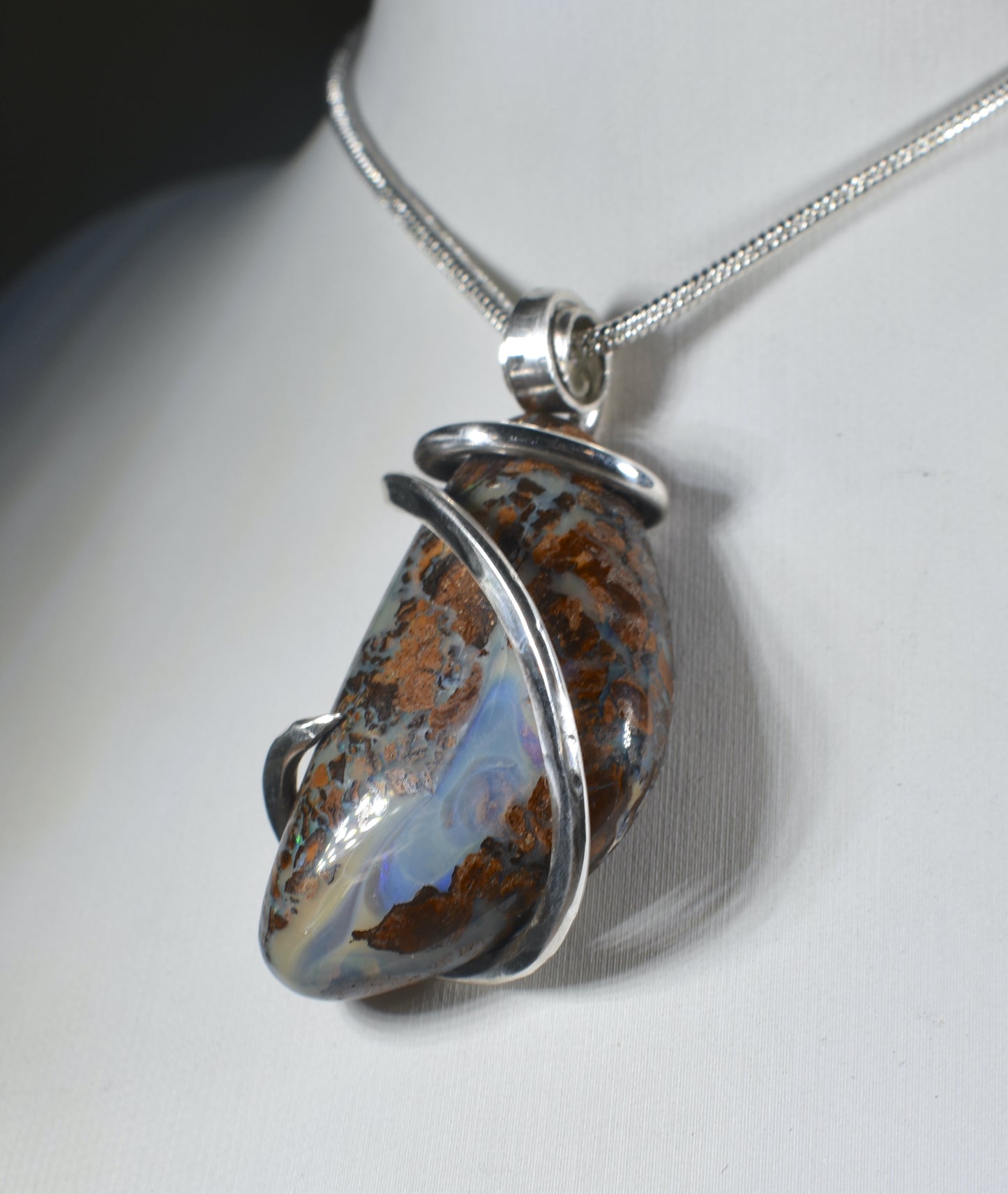 Australian Opal Handmade Stone Pendant Wrapped in Silver