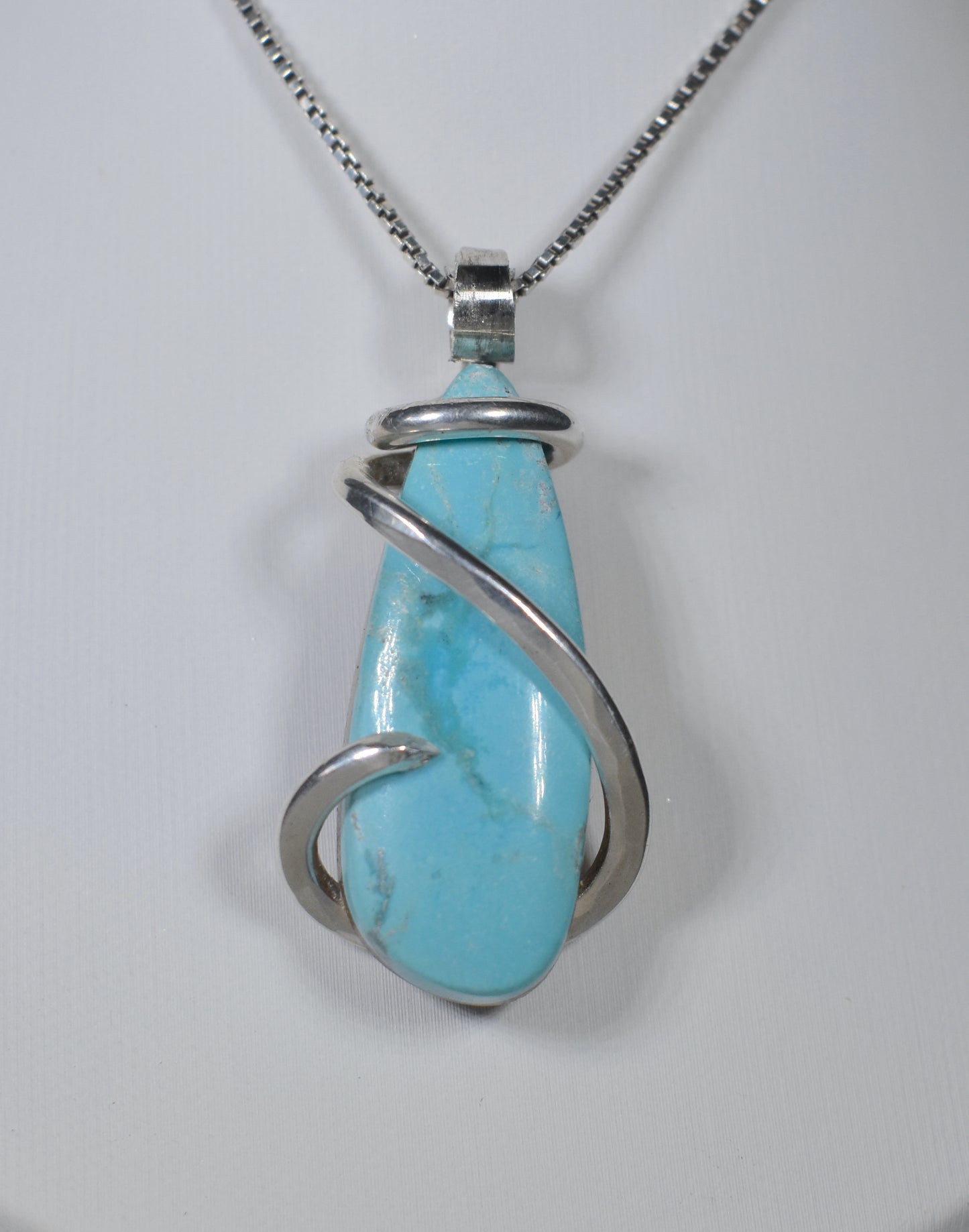 Kingman Turquoise Handmade Stone Pendant Wrapped in Silver