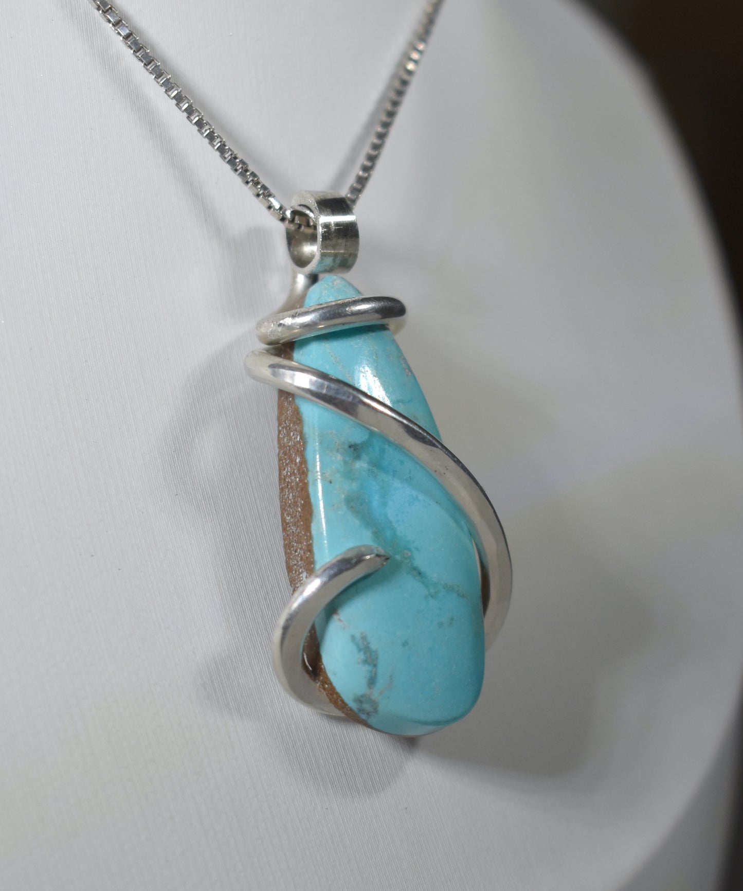 Kingman Turquoise Handmade Stone Pendant Wrapped in Silver