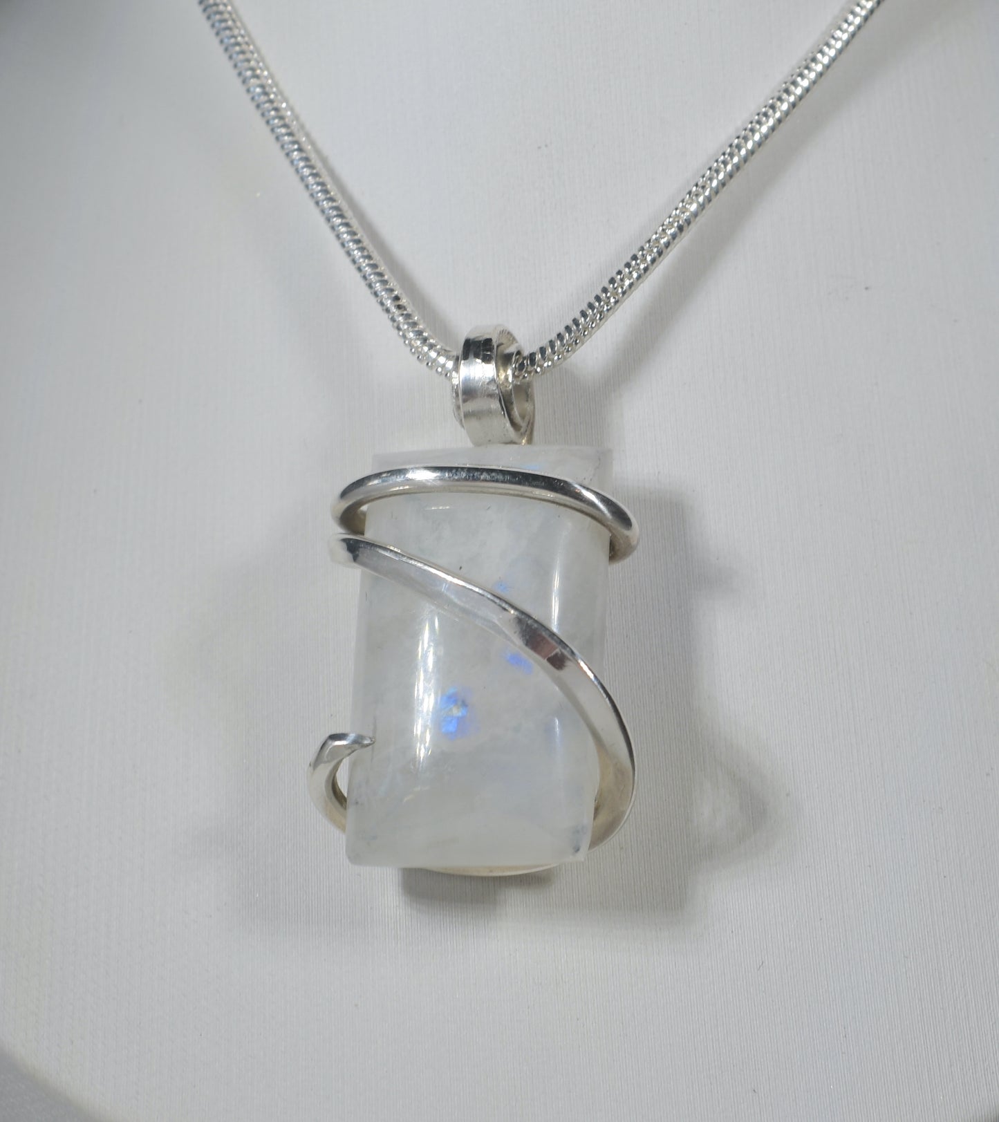 Rainbow Moonstone Handmade Crystal Pendant Wrapped in Silver