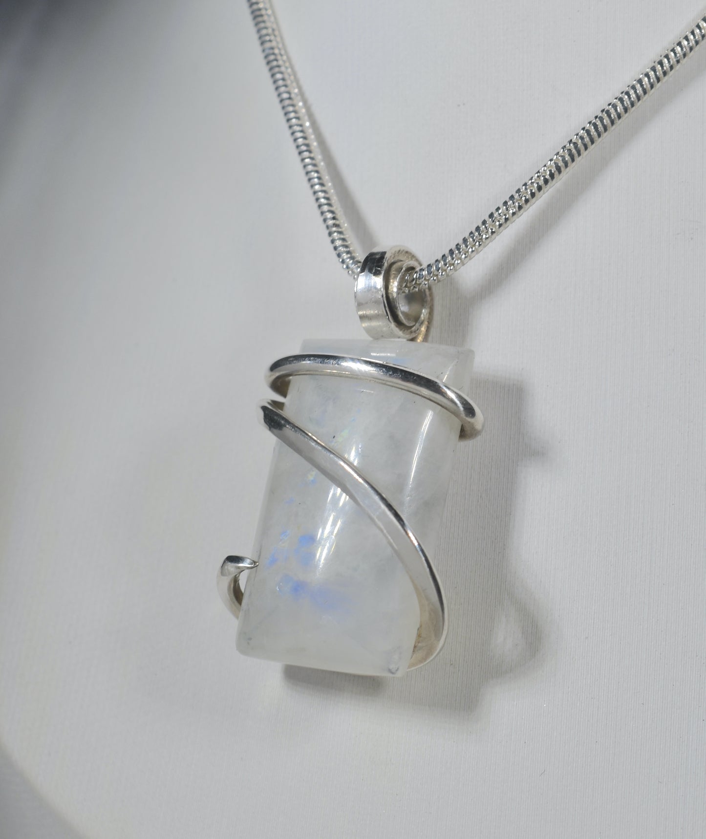 Rainbow Moonstone Handmade Crystal Pendant Wrapped in Silver