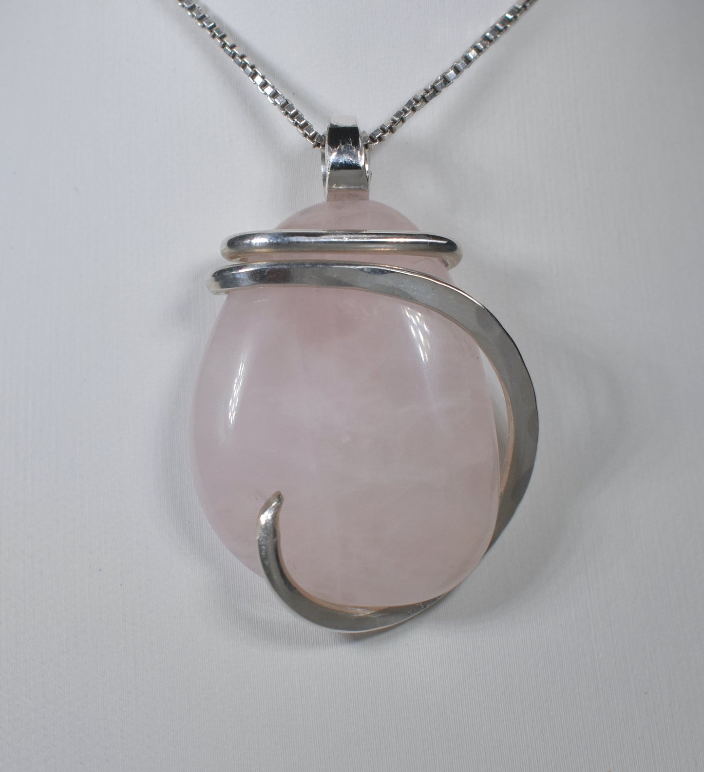 Star Rose Quartz Handmade Stone Pendant Wrapped in Silver