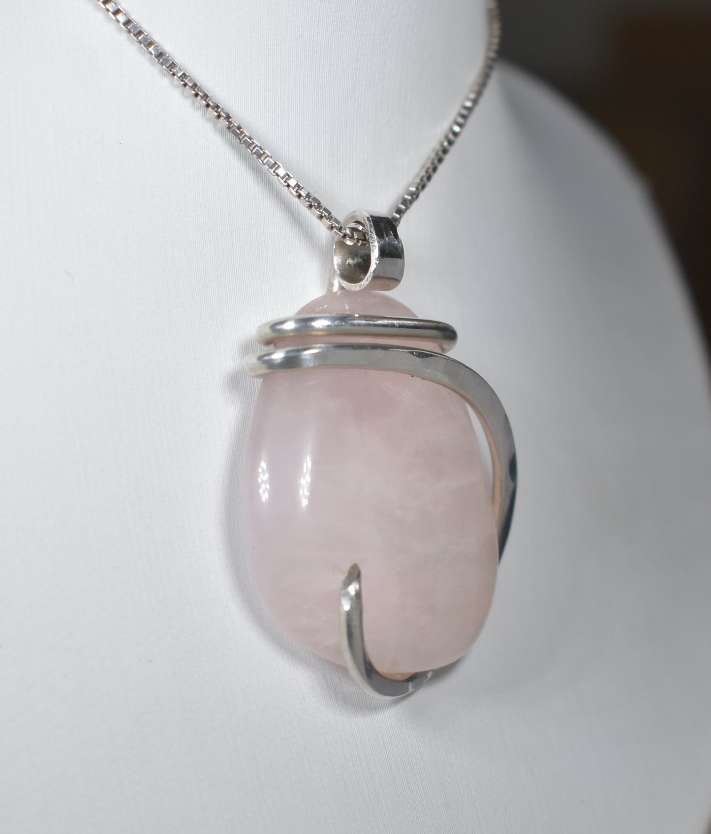 Star Rose Quartz Handmade Stone Pendant Wrapped in Silver