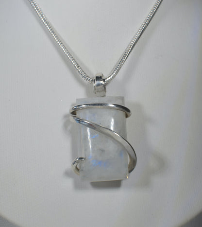 Rainbow Moonstone Handmade Crystal Pendant Wrapped in Silver