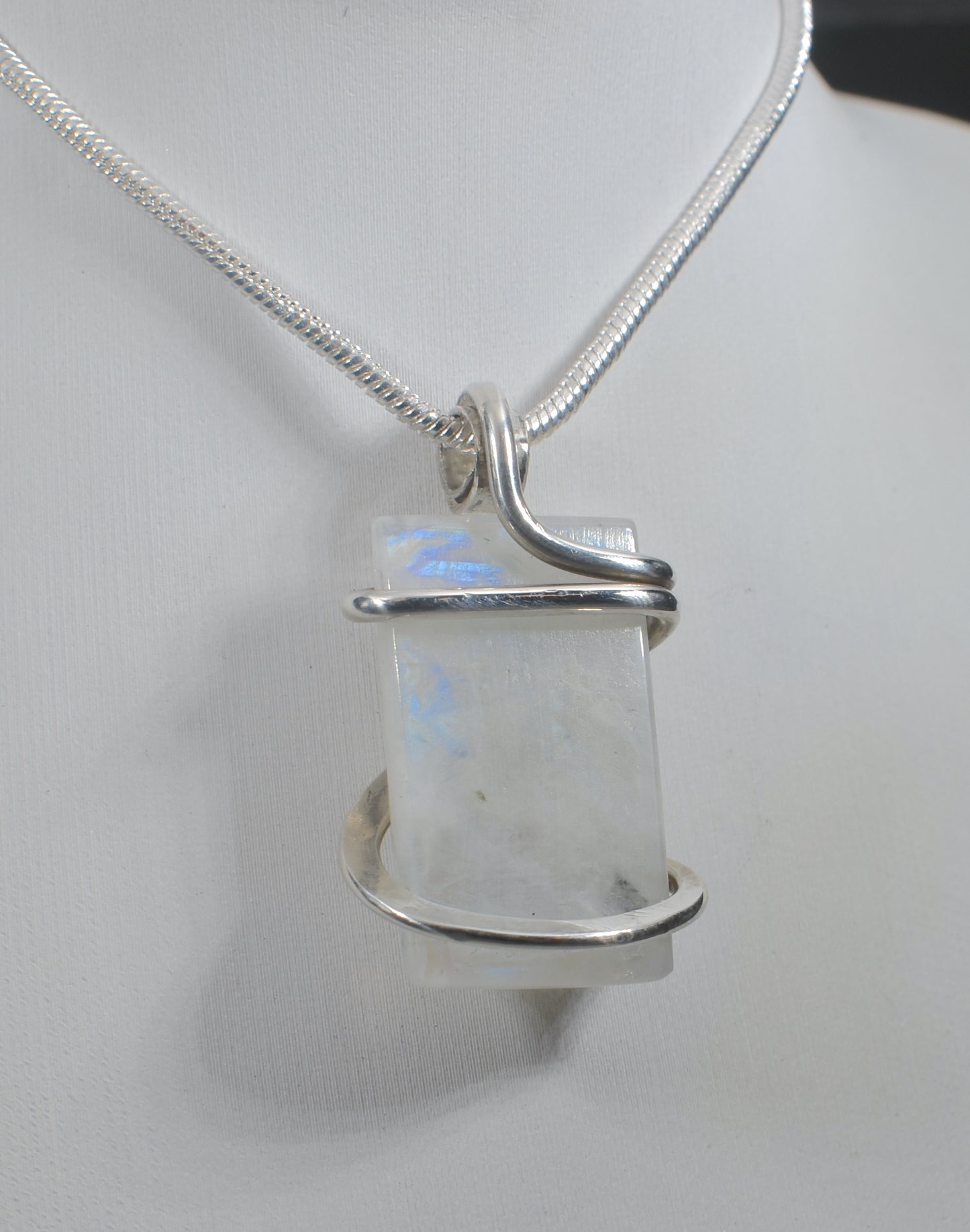 Rainbow Moonstone Handmade Crystal Pendant Wrapped in Silver