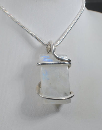 Rainbow Moonstone Handmade Crystal Pendant Wrapped in Silver