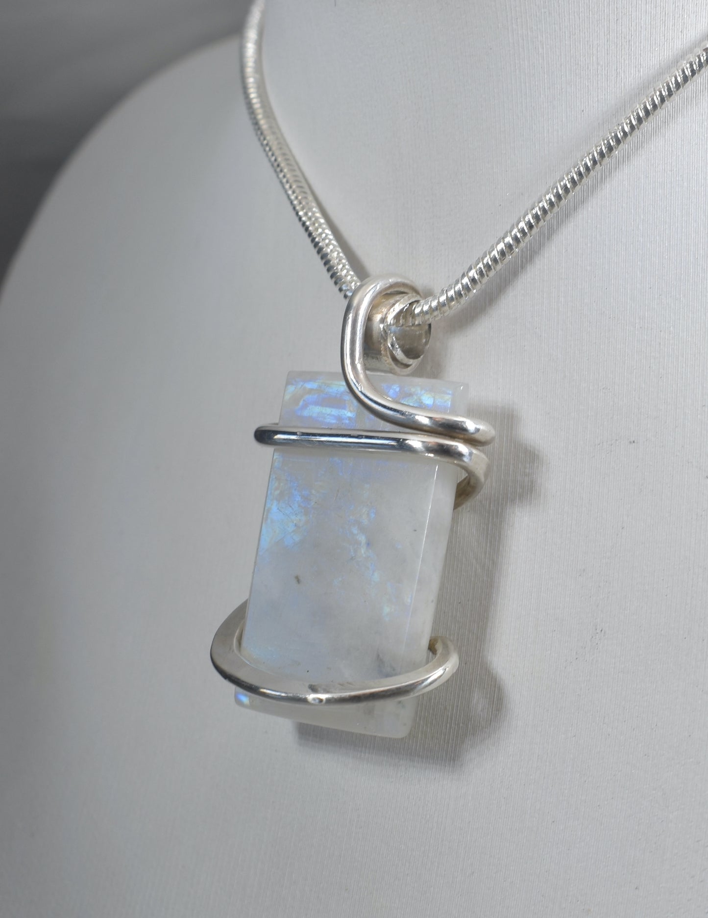 Rainbow Moonstone Handmade Crystal Pendant Wrapped in Silver