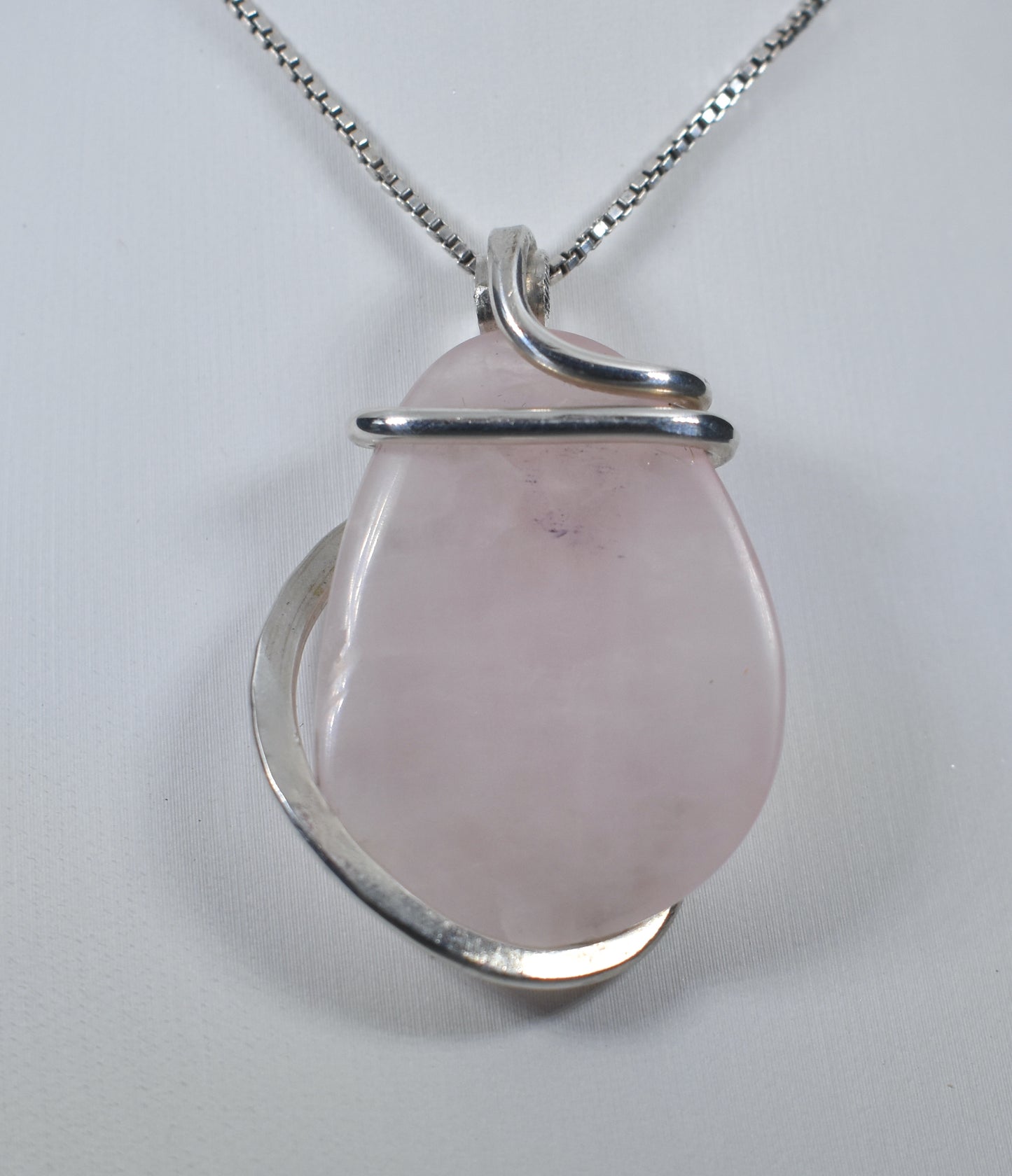 Star Rose Quartz Handmade Stone Pendant Wrapped in Silver