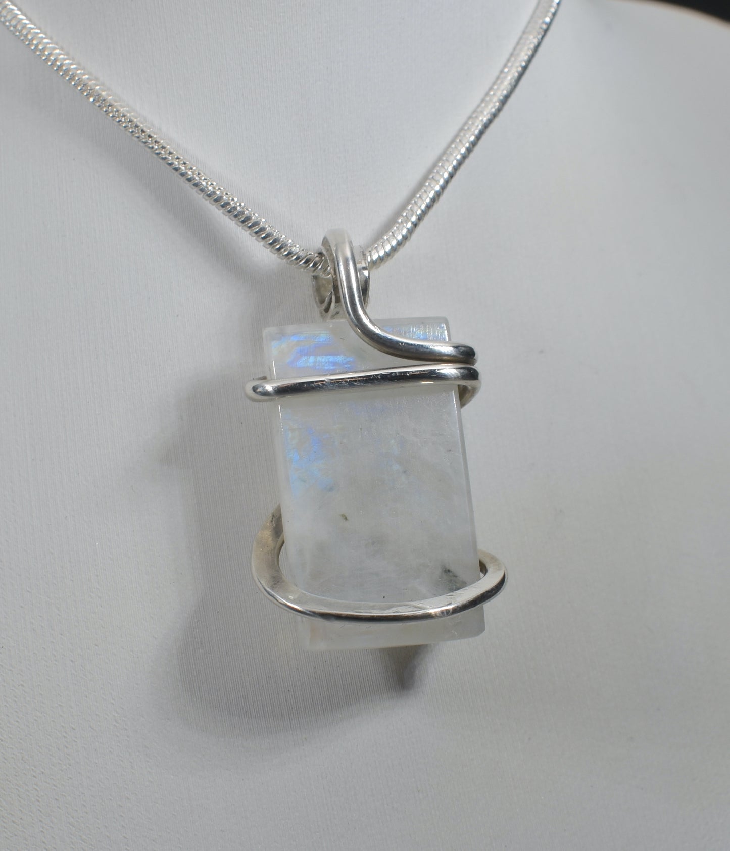 Rainbow Moonstone Handmade Crystal Pendant Wrapped in Silver