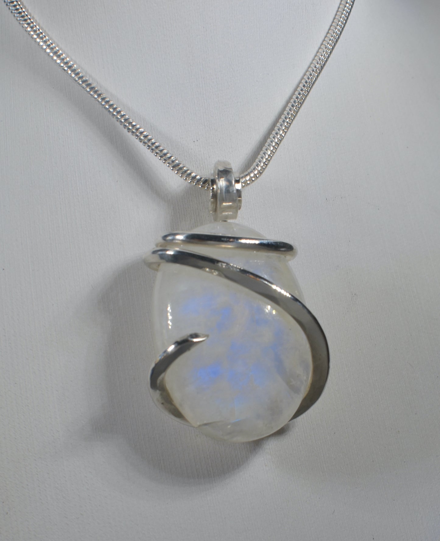 Rainbow Moonstone Handmade Crystal Pendant Wrapped in Silver