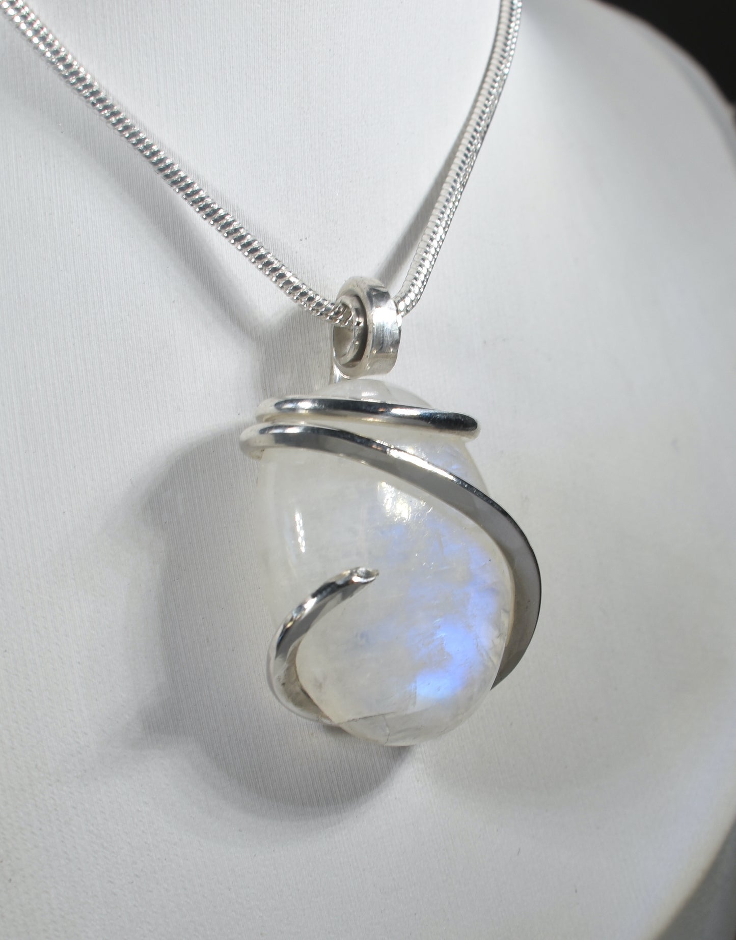 Rainbow Moonstone Handmade Crystal Pendant Wrapped in Silver