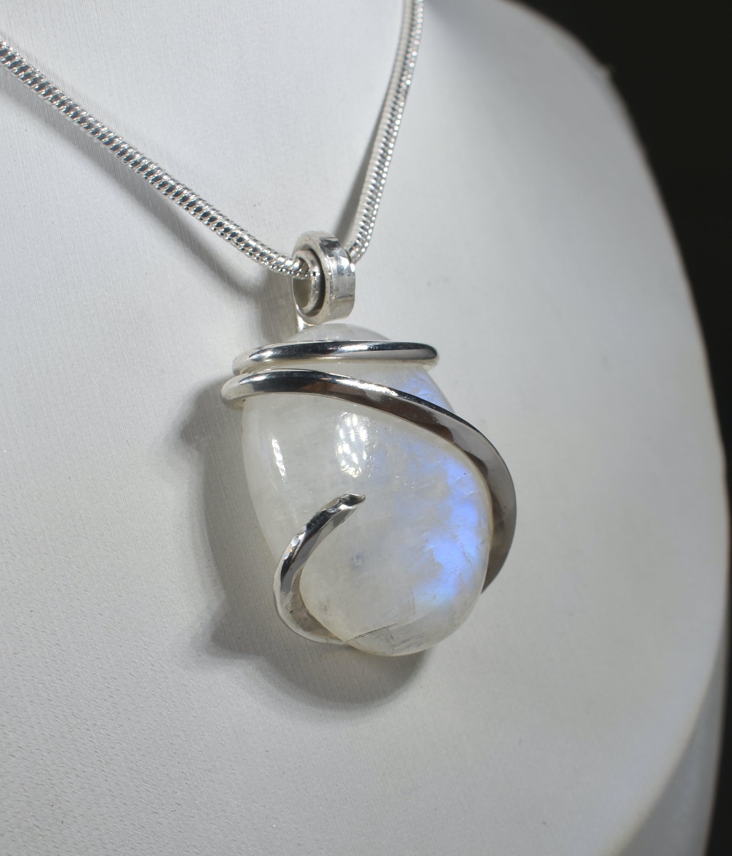 Rainbow Moonstone Handmade Crystal Pendant Wrapped in Silver