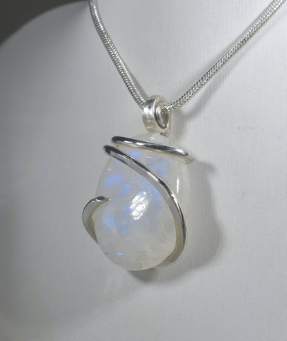 Rainbow Moonstone Handmade Crystal Pendant Wrapped in Silver