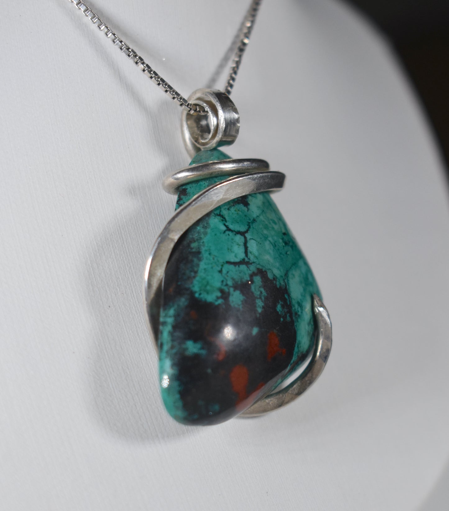 Sonora Sunset Chrysocolla Handmade Stone Pendant Wrapped in Silver