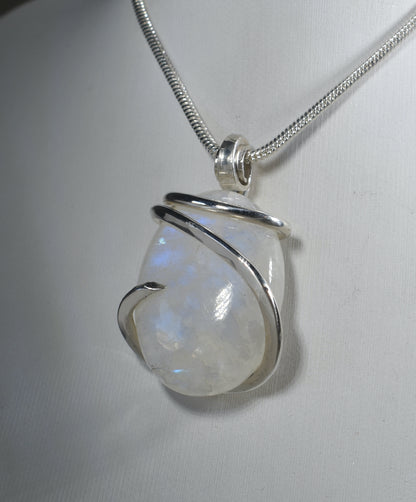 Rainbow Moonstone Handmade Crystal Pendant Wrapped in Silver