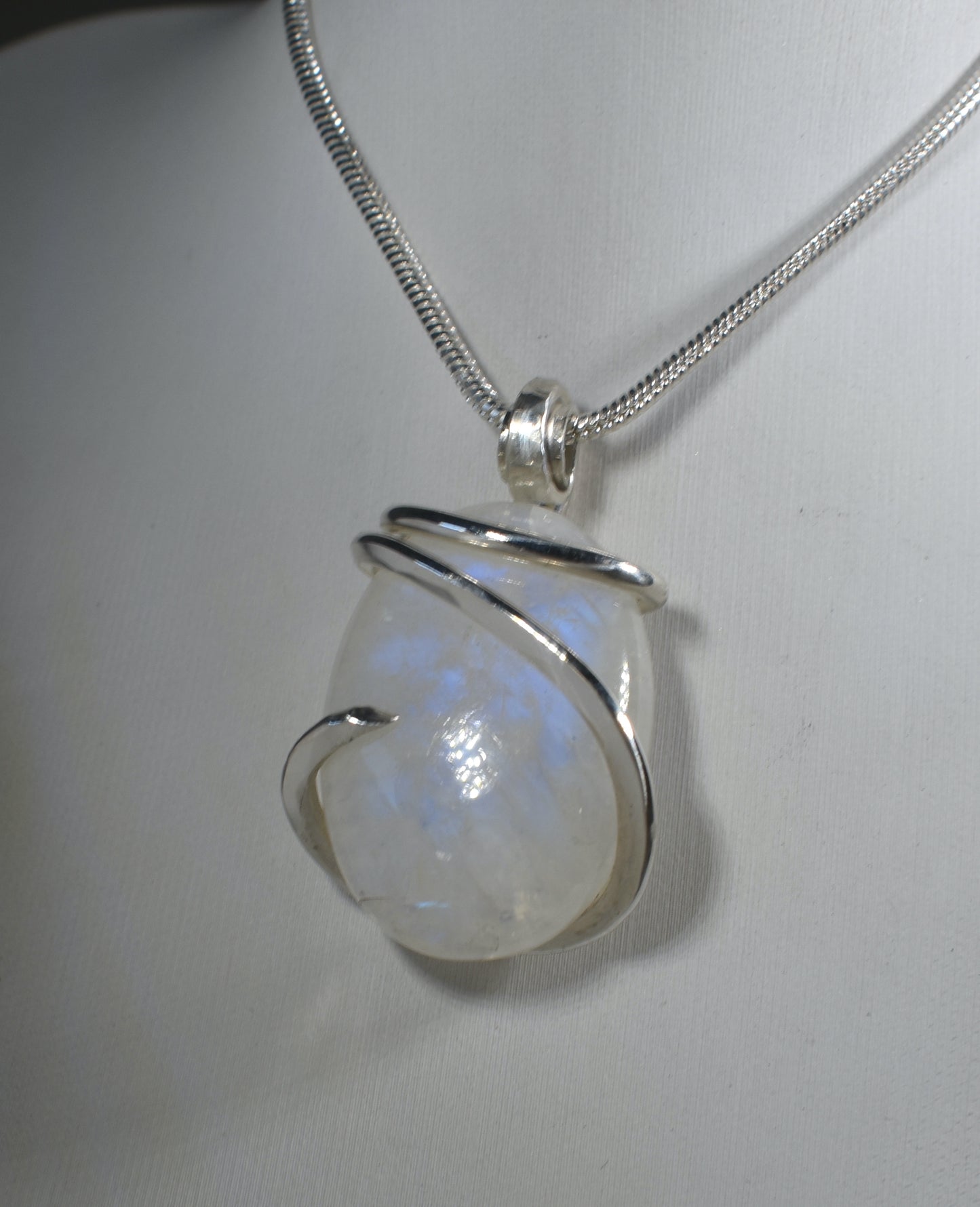 Rainbow Moonstone Handmade Crystal Pendant Wrapped in Silver