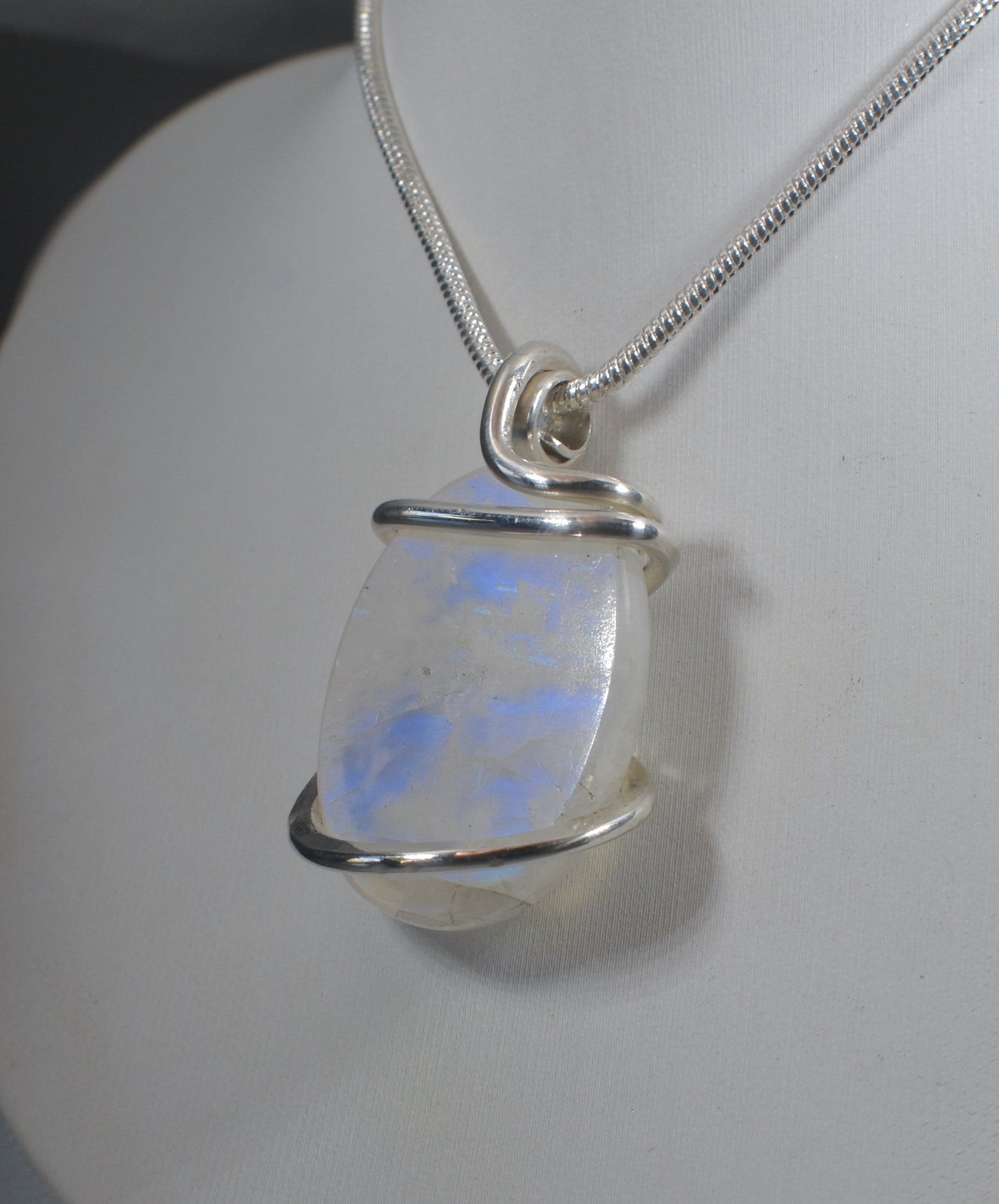 Rainbow Moonstone Handmade Crystal Pendant Wrapped in Silver