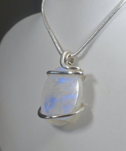 Rainbow Moonstone Handmade Crystal Pendant Wrapped in Silver