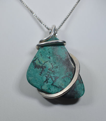 Sonora Sunset Chrysocolla Handmade Stone Pendant Wrapped in Silver