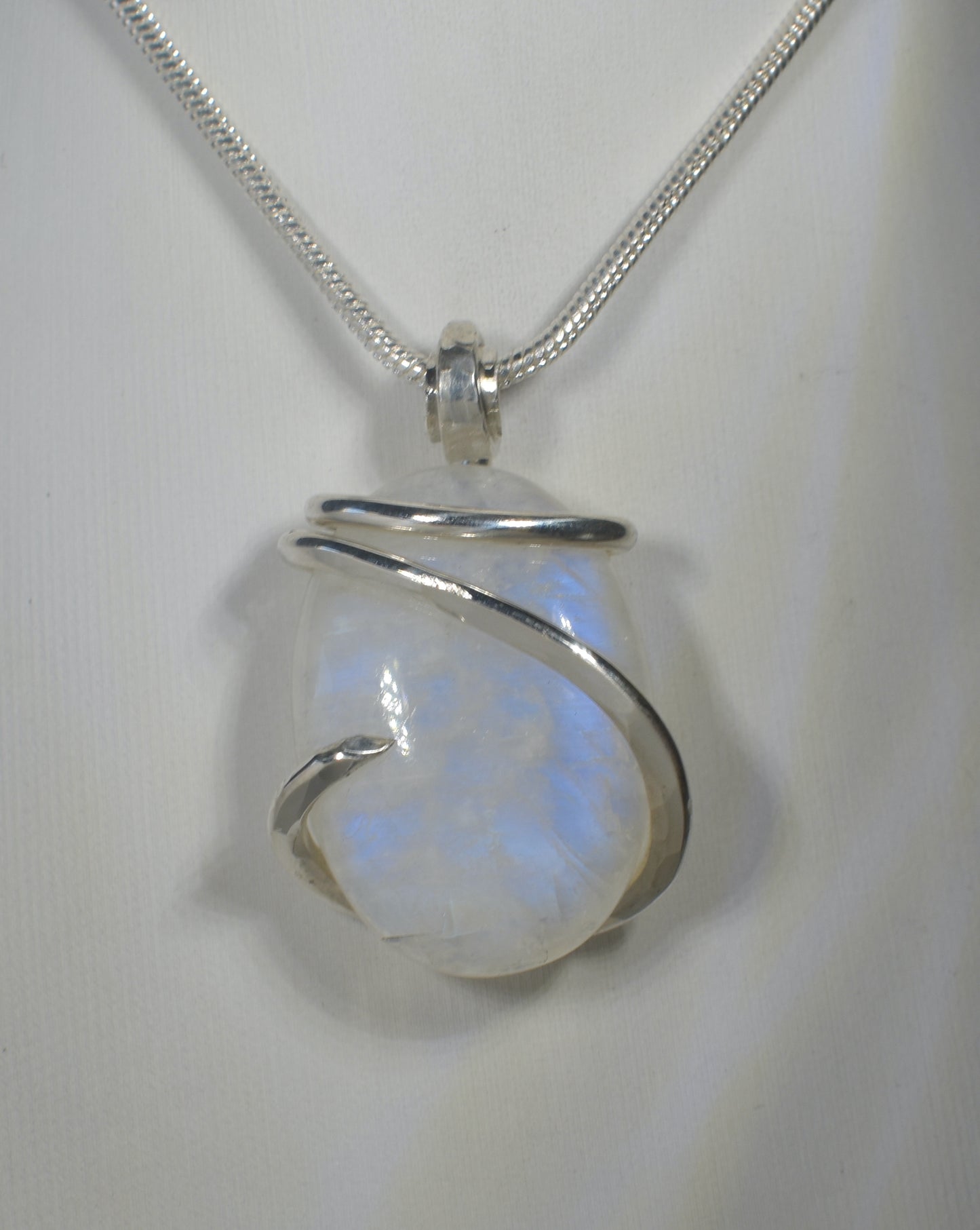 Rainbow Moonstone Handmade Crystal Pendant Wrapped in Silver