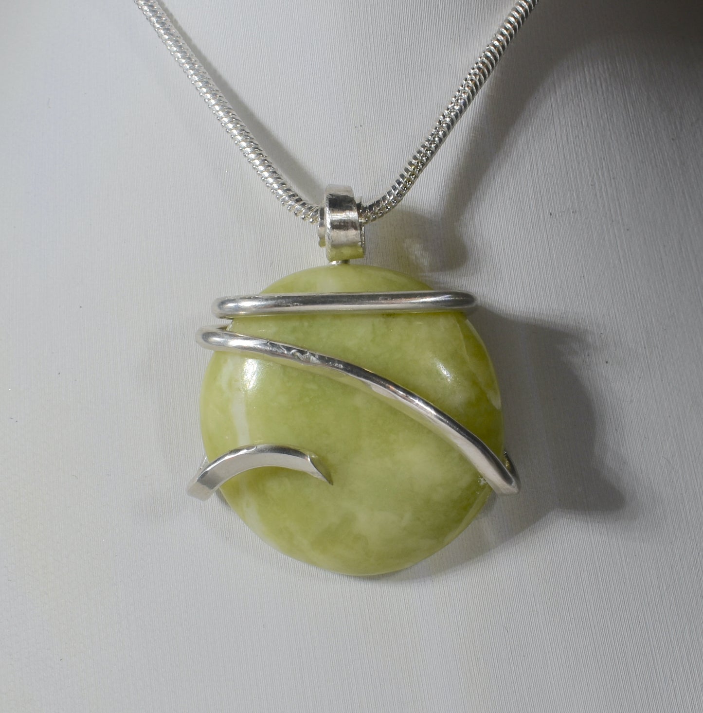 Serpentine Handmade Stone Pendant Wrapped in Silver