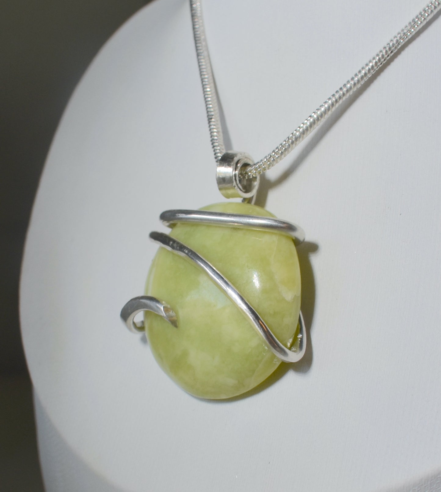 Serpentine Handmade Stone Pendant Wrapped in Silver