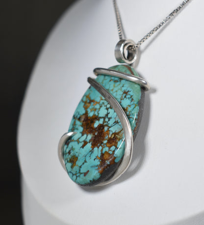 Tyrone Turquoise Handmade Stone Pendant Wrapped in Silver