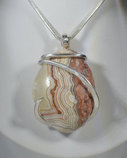 Crazy Lace Agate Handmade Stone Pendant Wrapped in Silver