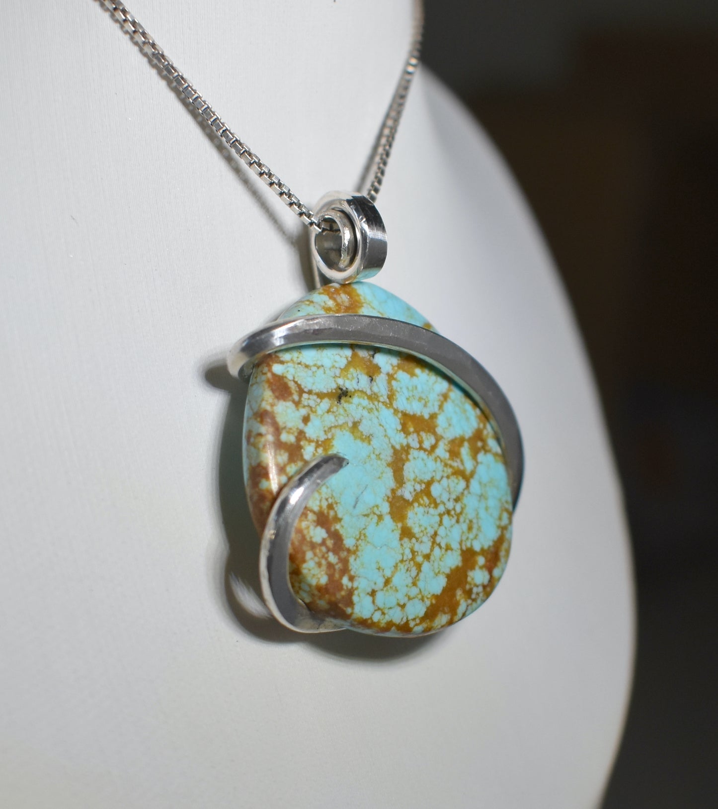 Fox Turquoise Handmade Stone Pendant Wrapped in Silver