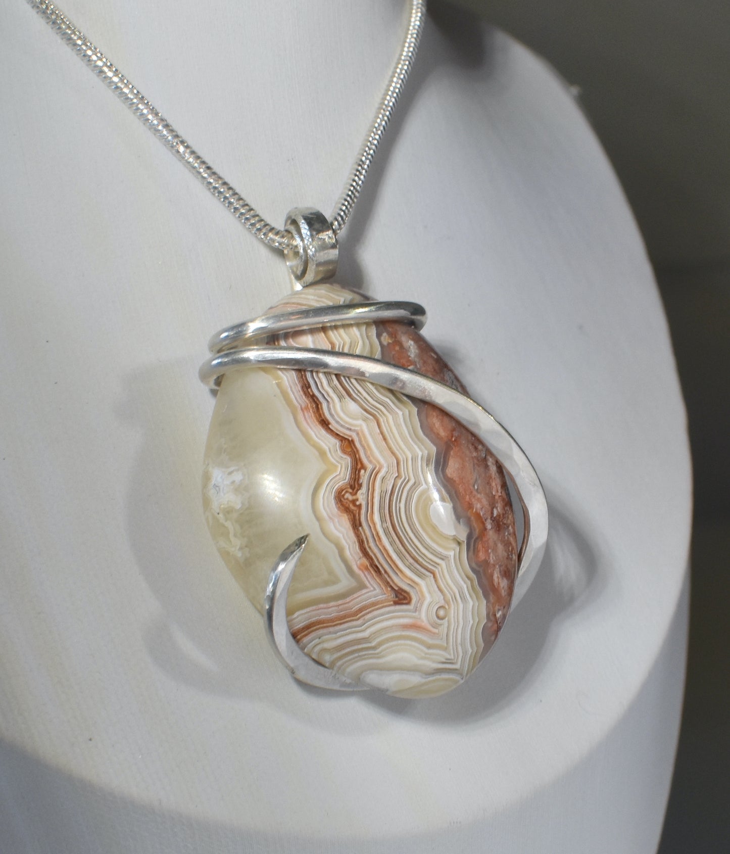 Crazy Lace Agate Handmade Stone Pendant Wrapped in Silver