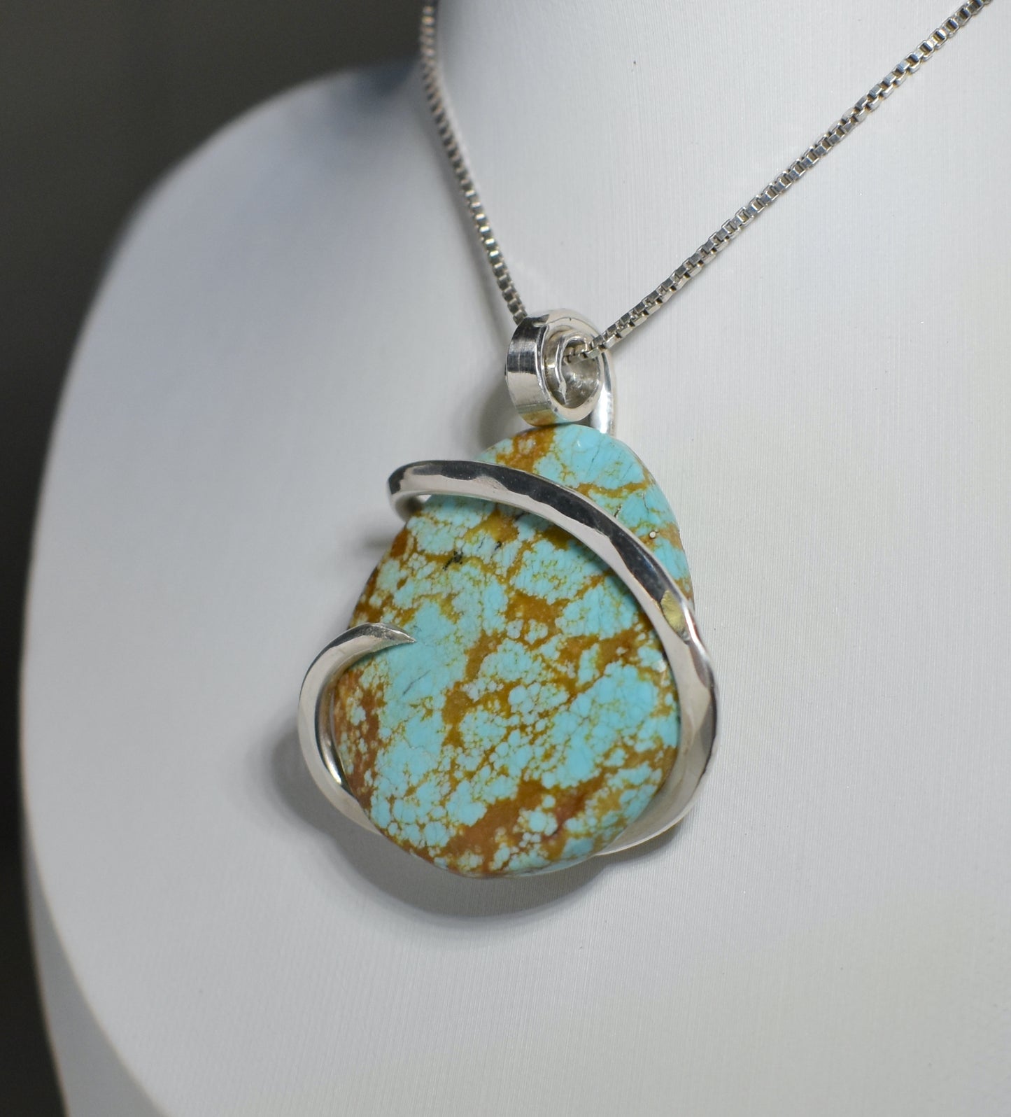 Fox Turquoise Handmade Stone Pendant Wrapped in Silver