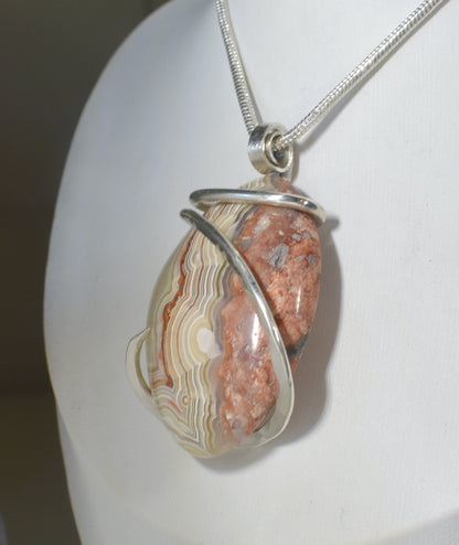 Crazy Lace Agate Handmade Stone Pendant Wrapped in Silver