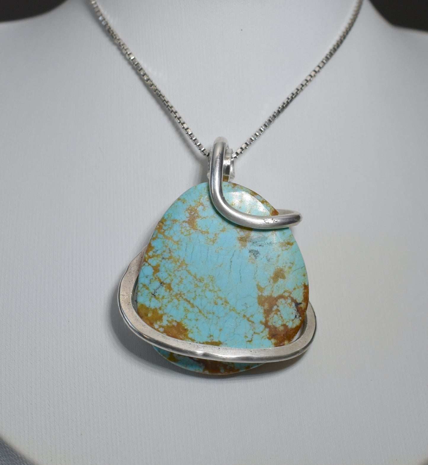 Fox Turquoise Handmade Stone Pendant Wrapped in Silver