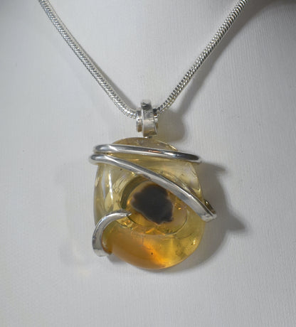 Fire Opal Handmade Stone Pendant Wrapped in Silver