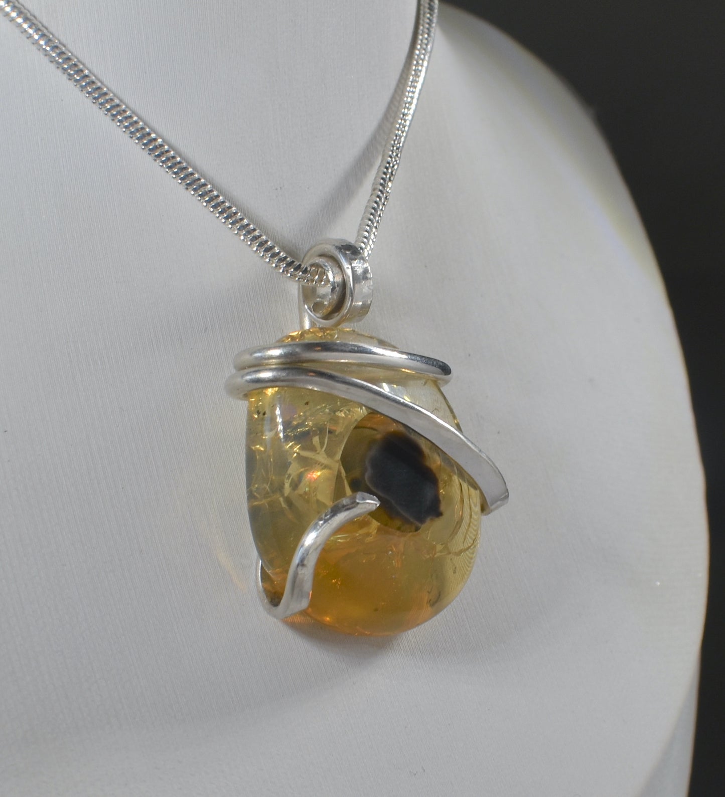 Fire Opal Handmade Stone Pendant Wrapped in Silver