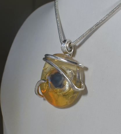 Fire Opal Handmade Stone Pendant Wrapped in Silver