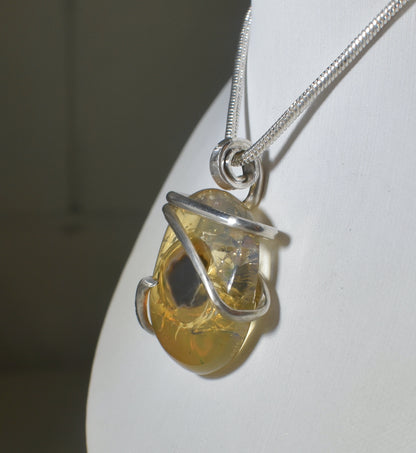 Fire Opal Handmade Stone Pendant Wrapped in Silver