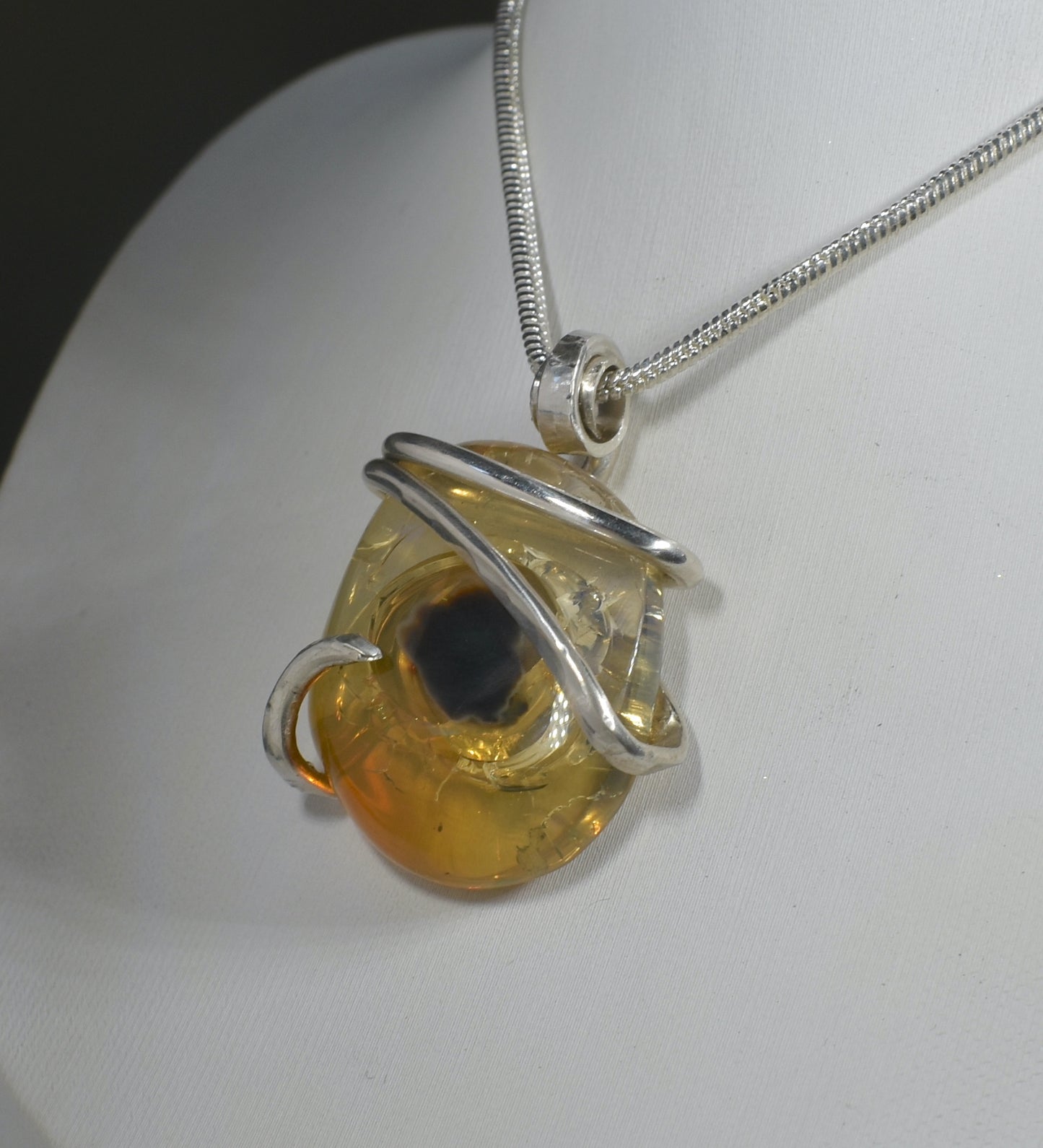 Fire Opal Handmade Stone Pendant Wrapped in Silver