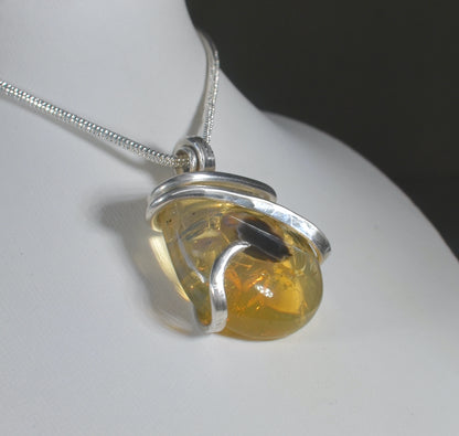 Fire Opal Handmade Stone Pendant Wrapped in Silver