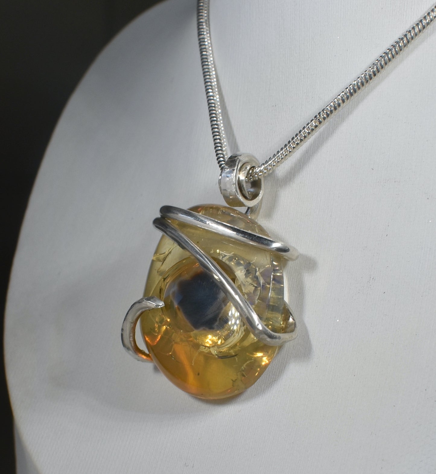 Fire Opal Handmade Stone Pendant Wrapped in Silver