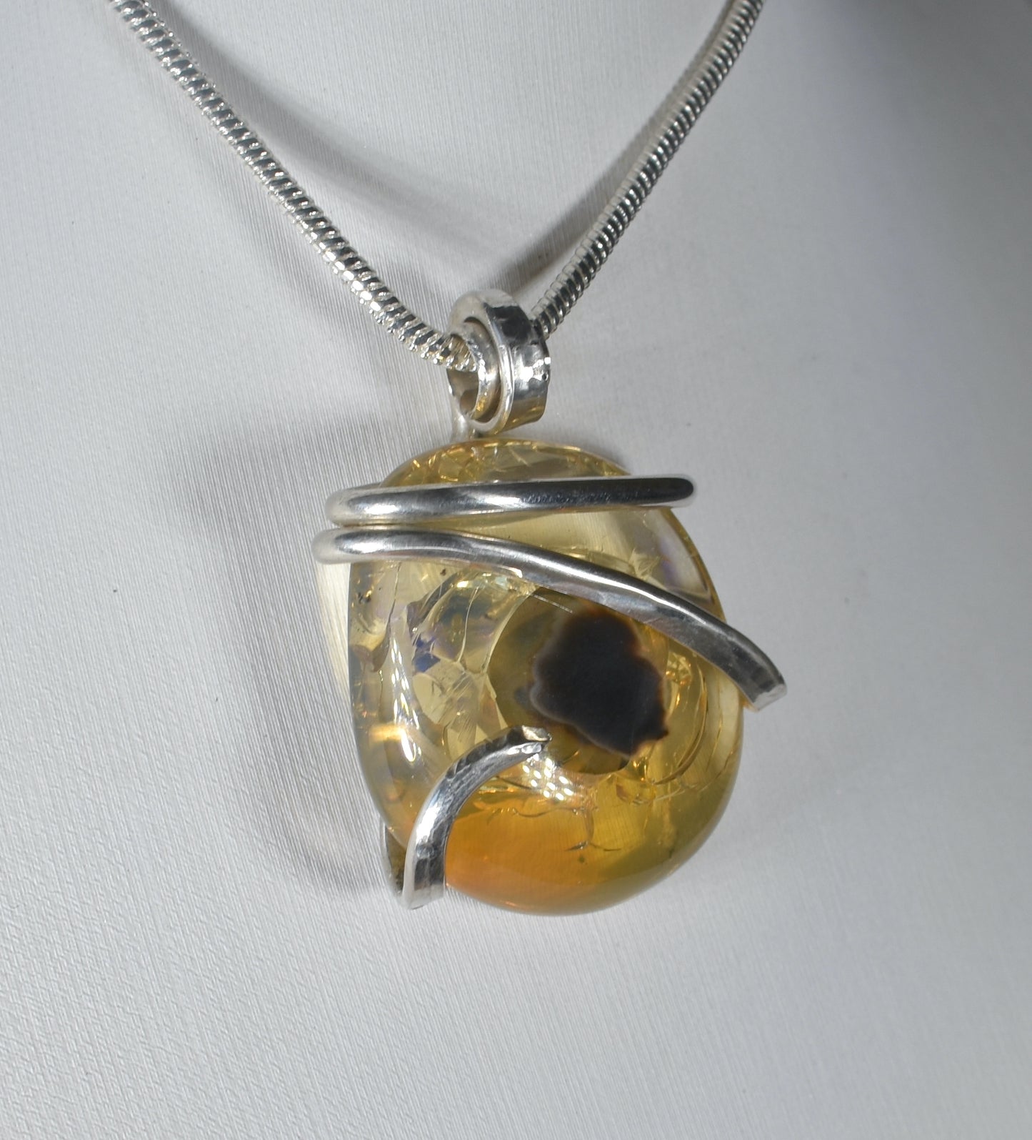 Fire Opal Handmade Stone Pendant Wrapped in Silver